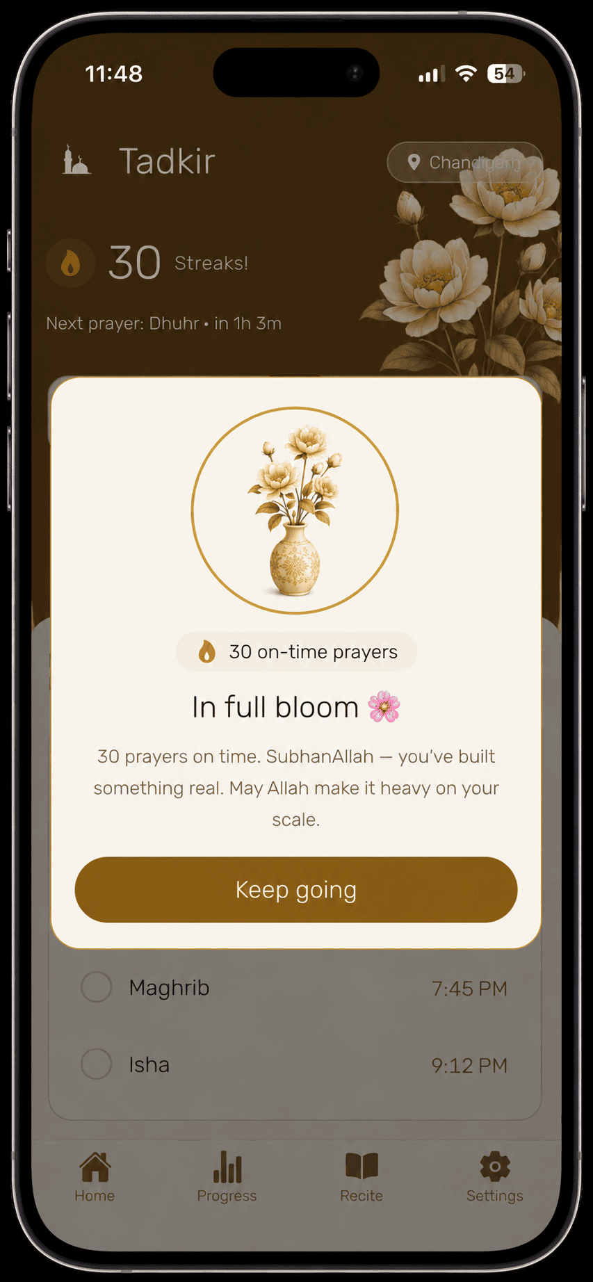 Tadkir streak flower in full bloom after on-time prayers